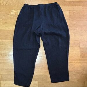 FLAX Black 100% Linen Lagenlook Coastal Resortwear Pull On Ankle Slit Pants L
